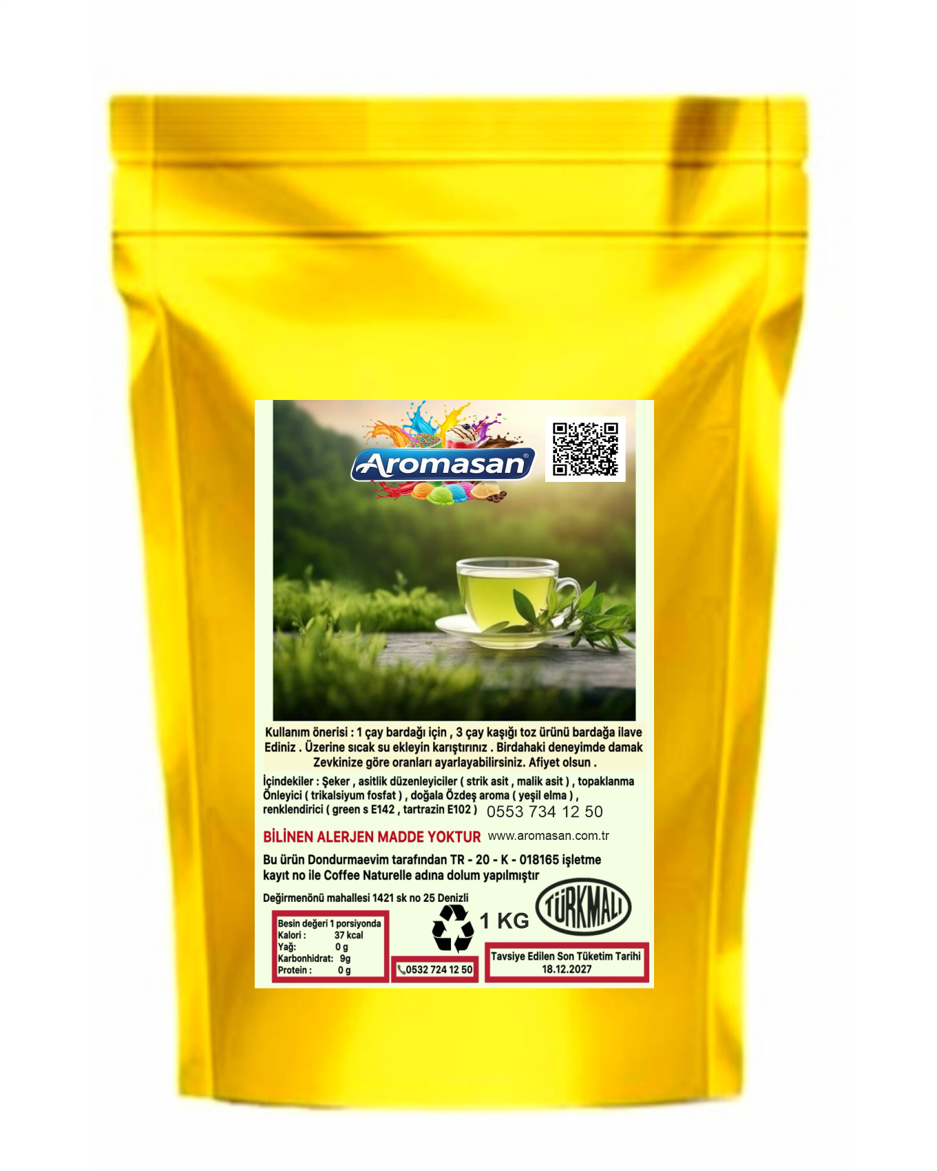 Yeşil Elma Aromalı İçececk Tozu oralet 1 kg ürün görseli