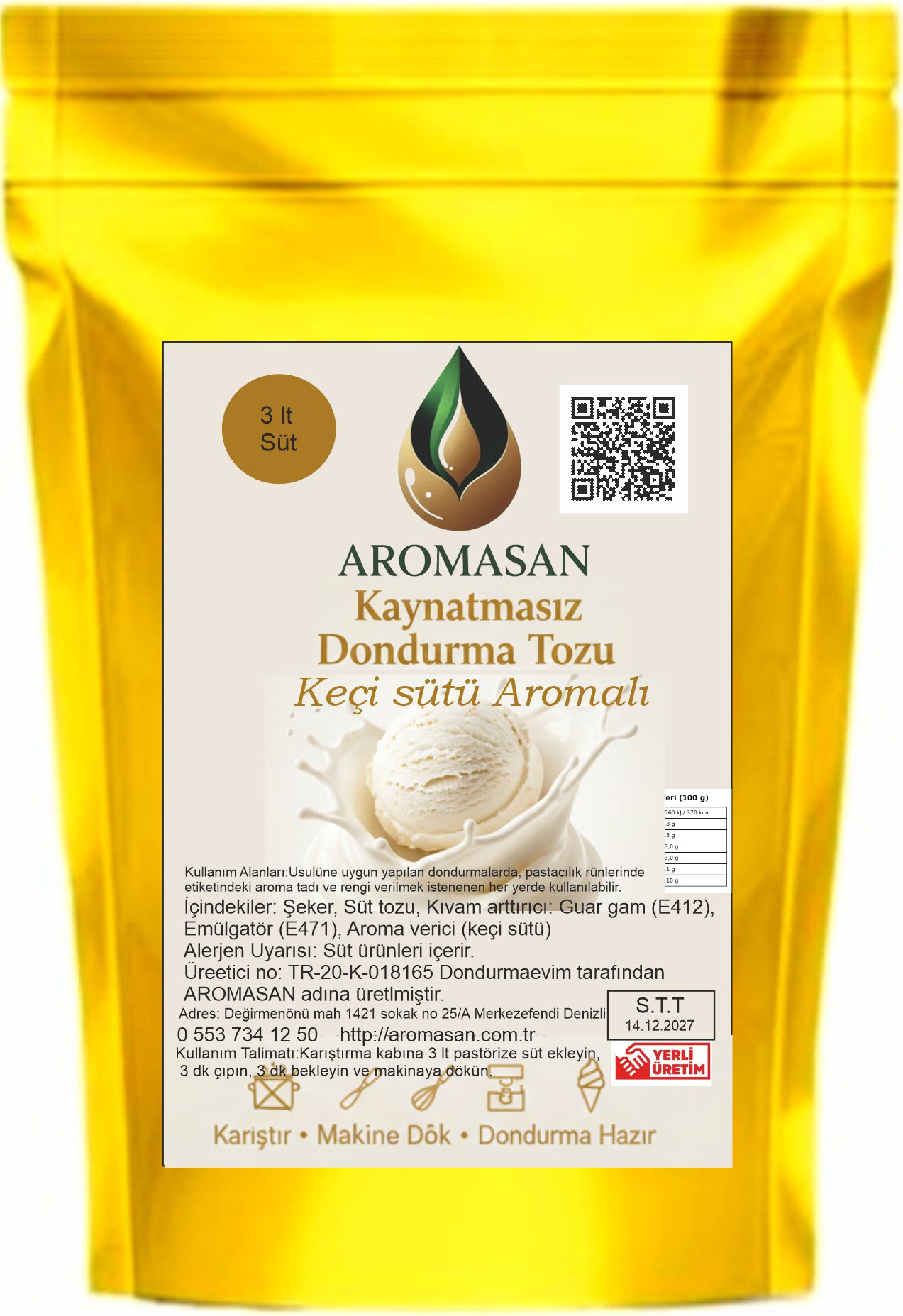 kaynatmasız keçi sütü aromalı dondurma tozu 800gr ürün görseli