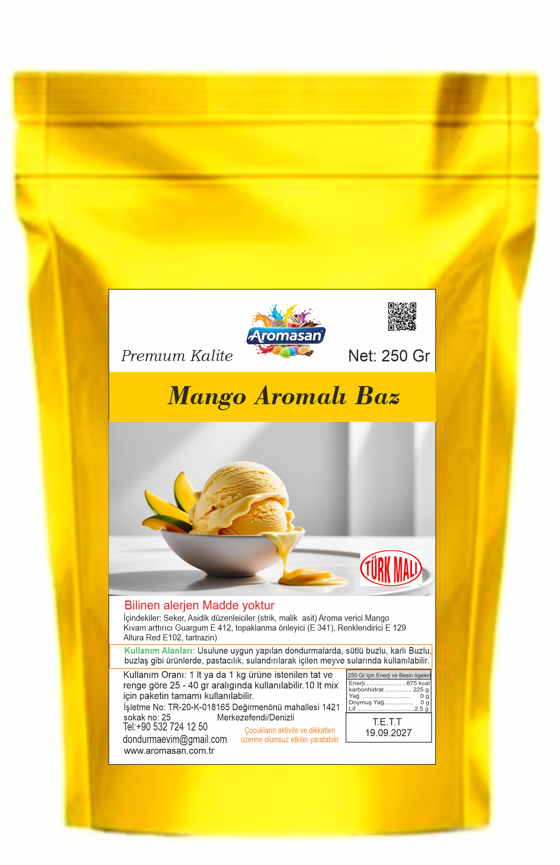 Mango Aromalı Dondurma Bazı 250 gr ürün görseli
