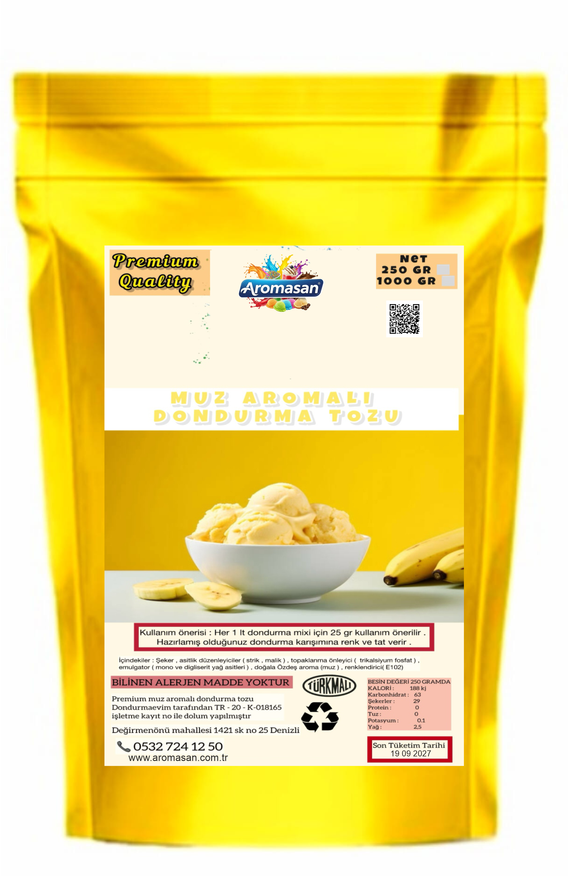 Muz Aromalı Dondurma Bazı 250 gr ürün görseli