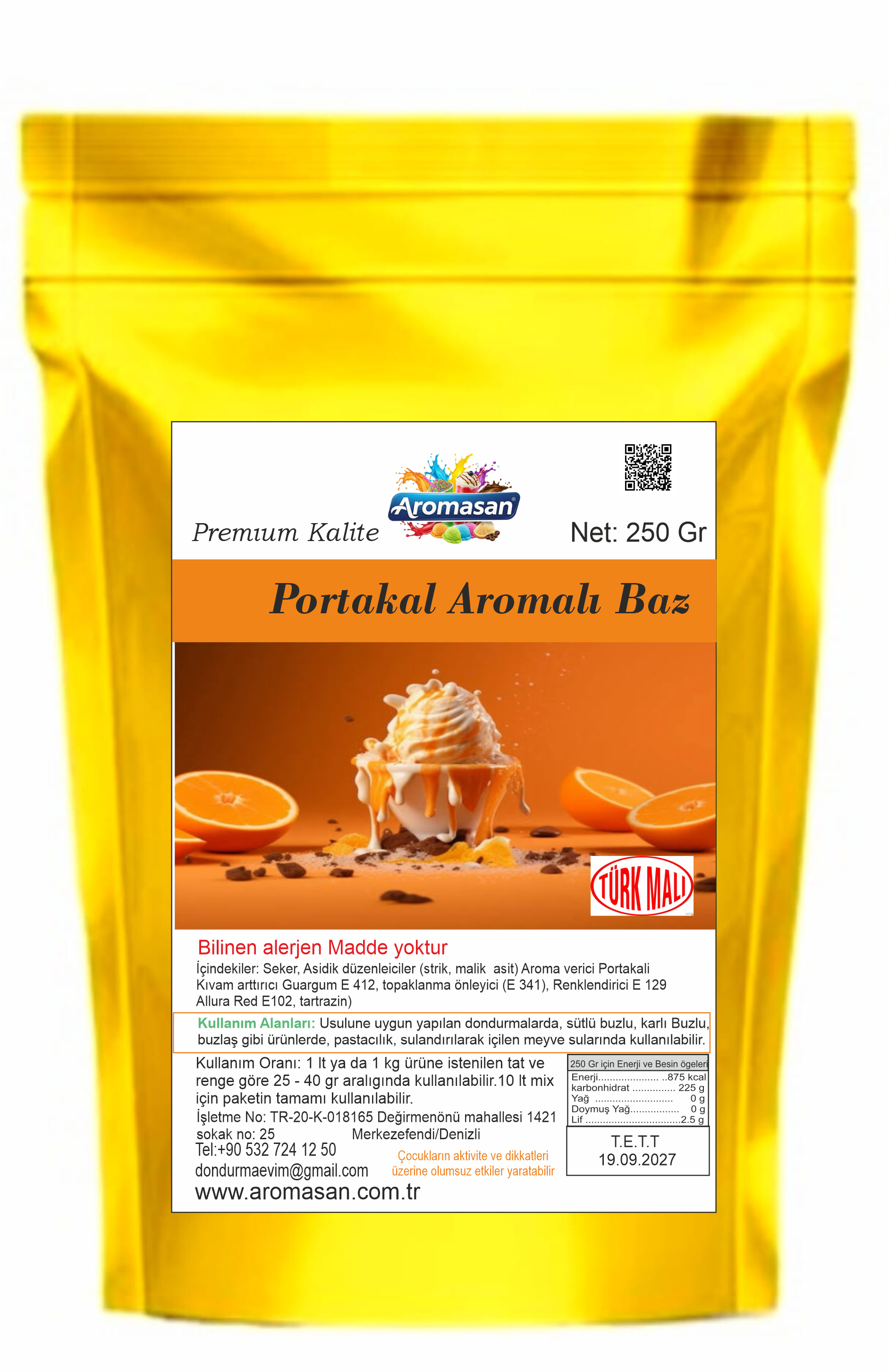 Portakal Aromalı Dondurma Bazı 250 gr ürün görseli