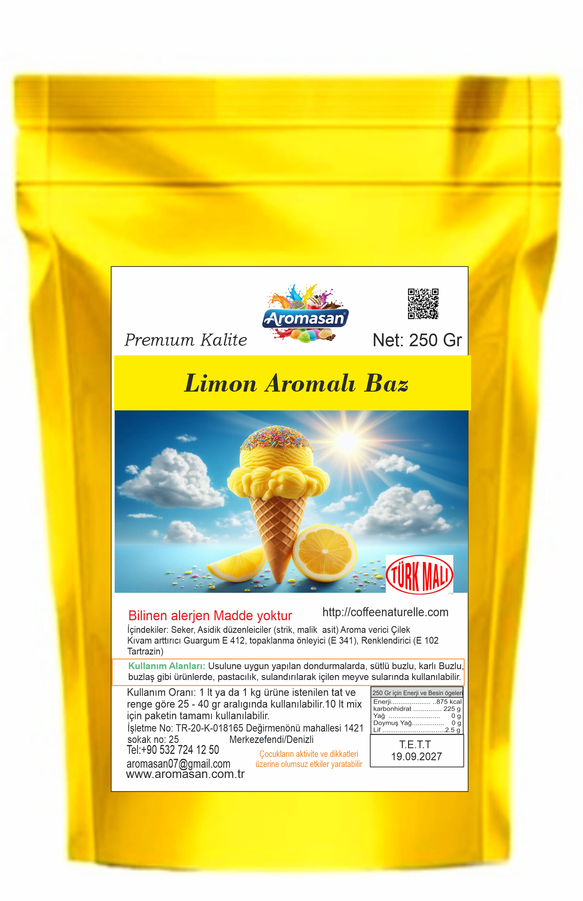 Limon Aromalı Dondurma Bazı 250 gr ürün görseli