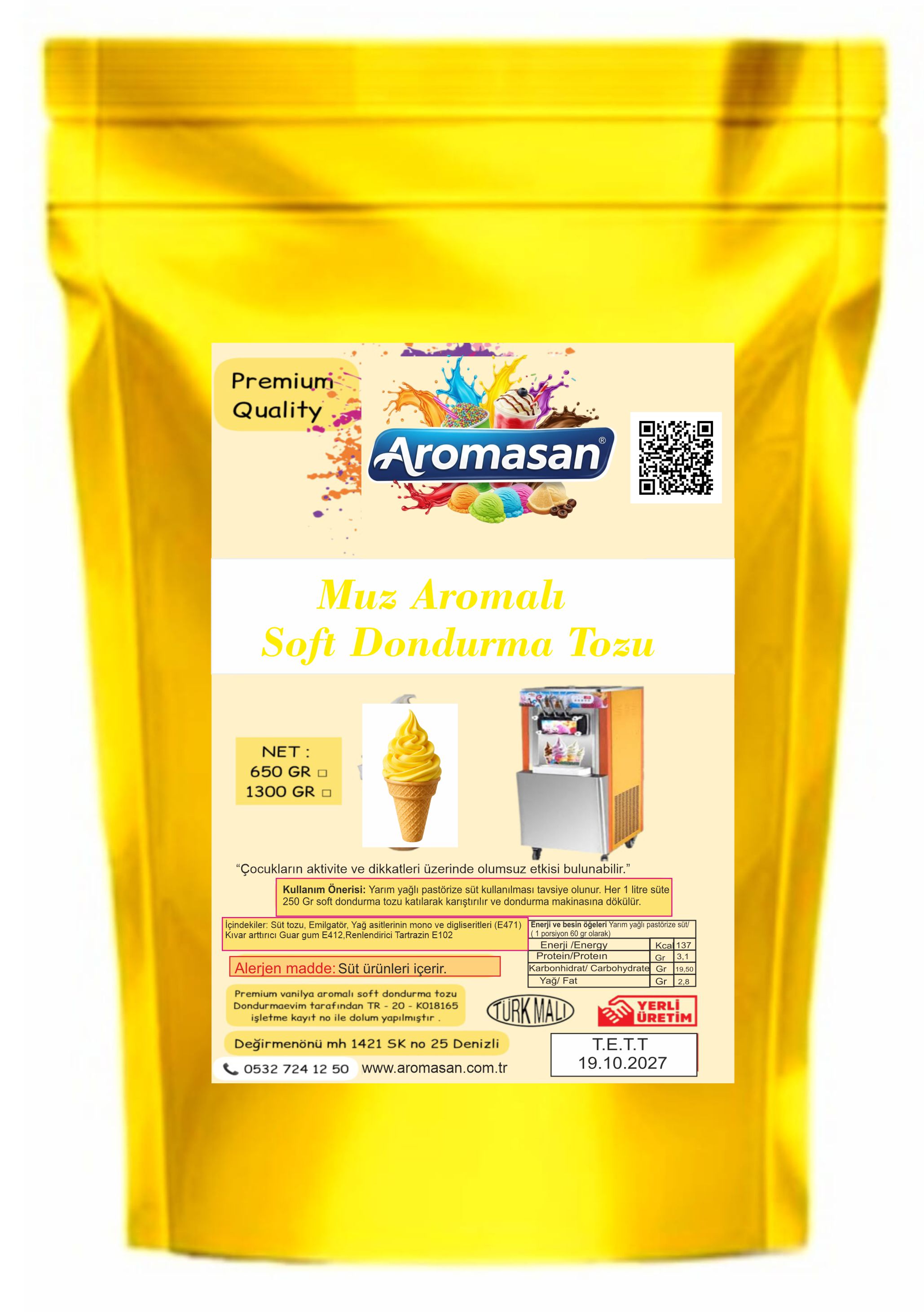 Muz Aromalı Soft Dondurma Tozu 1300 gr ürün görseli