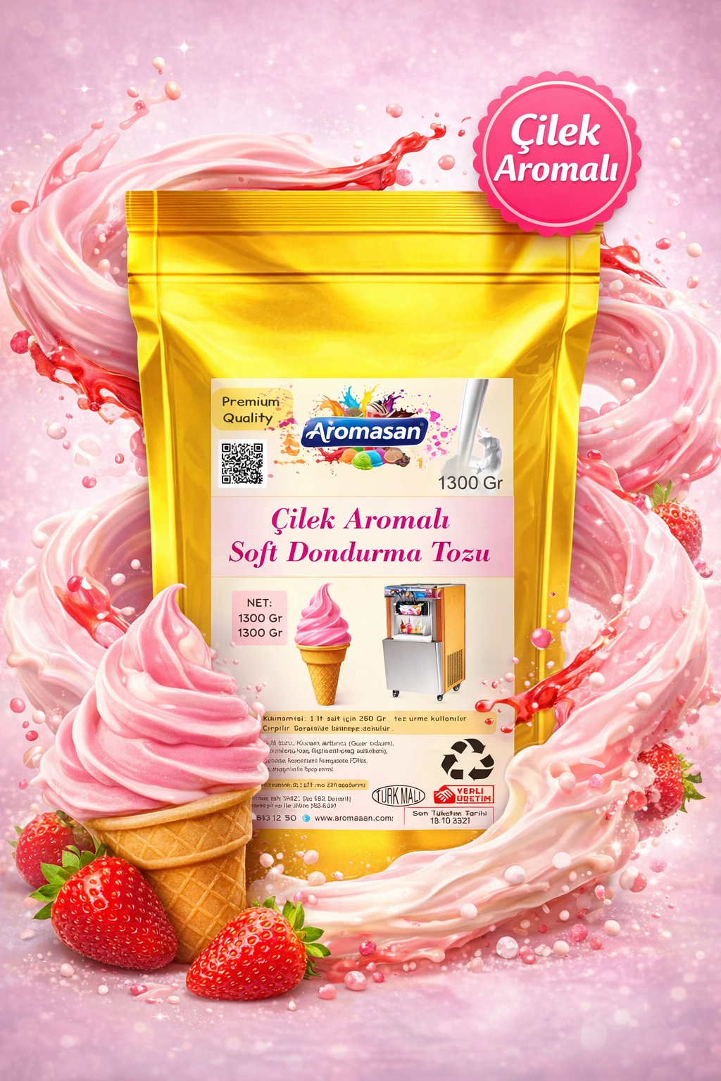 Soft Dondurma Tozu 1300 gr – Çilek Aromalı ürün görseli